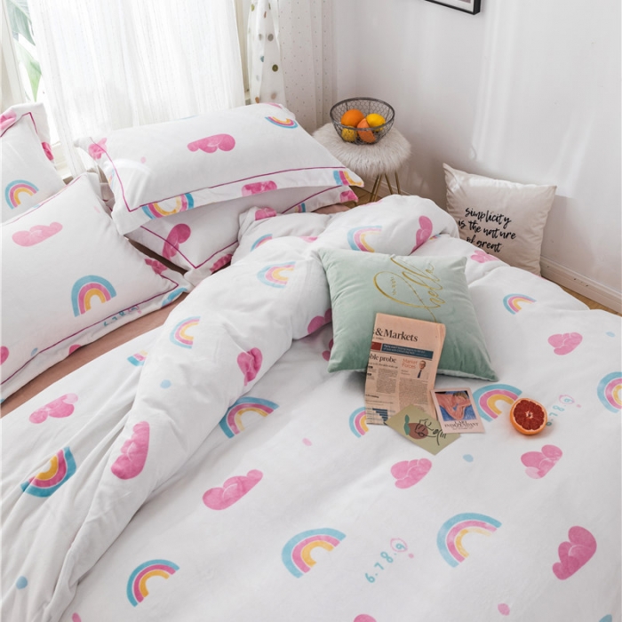 91家纺网 家纺一手货源 找家纺 时年 2019牛奶绒印花保暖四件套 棉花糖