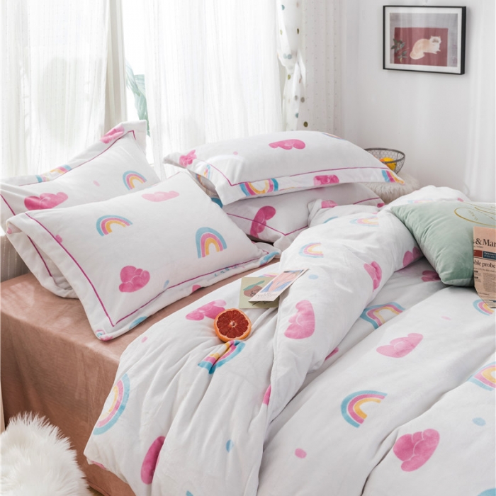 91家纺网 家纺一手货源 找家纺 时年 2019牛奶绒印花保暖四件套 棉花糖