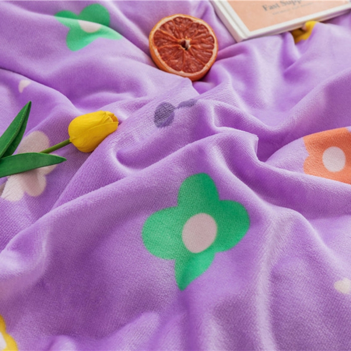 91家纺网 家纺一手货源 找家纺 时年 2019牛奶绒印花保暖四件套 小花花-紫