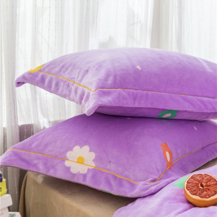 91家纺网 家纺一手货源 找家纺 时年 2019牛奶绒印花保暖四件套 小花花-紫