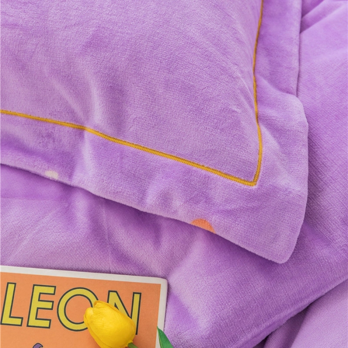 91家纺网 家纺一手货源 找家纺 时年 2019牛奶绒印花保暖四件套 小花花-紫