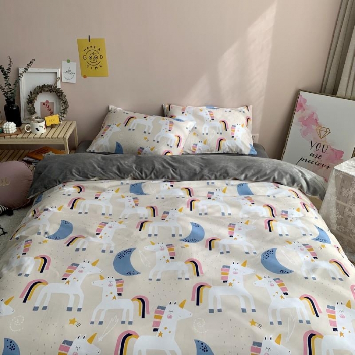 91家纺网 家纺一手货源 找家纺 时年 2019棉加绒系列三四件套 彩虹马