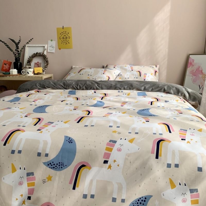 91家纺网 家纺一手货源 找家纺 时年 2019棉加绒系列三四件套 彩虹马