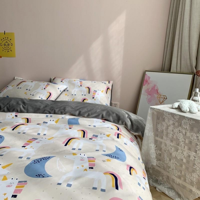 91家纺网 家纺一手货源 找家纺 时年 2019棉加绒系列三四件套 彩虹马