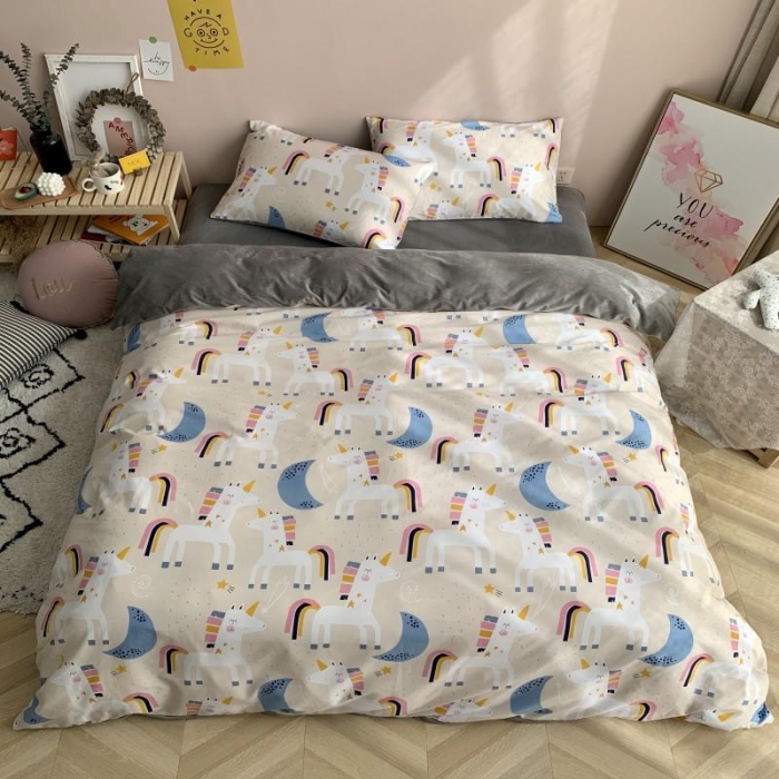 91家纺网 家纺一手货源 找家纺 时年 2019棉加绒系列三四件套 彩虹马