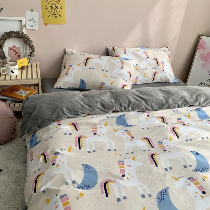 91家纺网 家纺一手货源 找家纺 时年 2019棉加绒系列三四件套 彩虹马