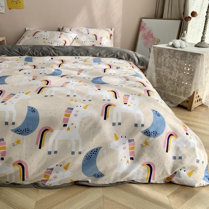 91家纺网 家纺一手货源 找家纺 时年 2019棉加绒系列三四件套 彩虹马