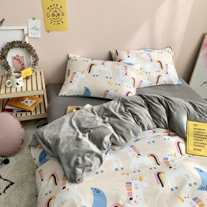 91家纺网 家纺一手货源 找家纺 时年 2019棉加绒系列三四件套 彩虹马