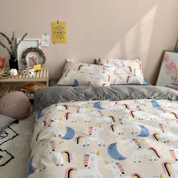 91家纺网 家纺一手货源 找家纺 时年 2019棉加绒系列三四件套 彩虹马