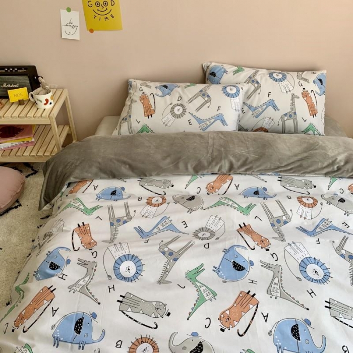 91家纺网 家纺一手货源 找家纺 时年 2019棉加绒系列三四件套 动物派对