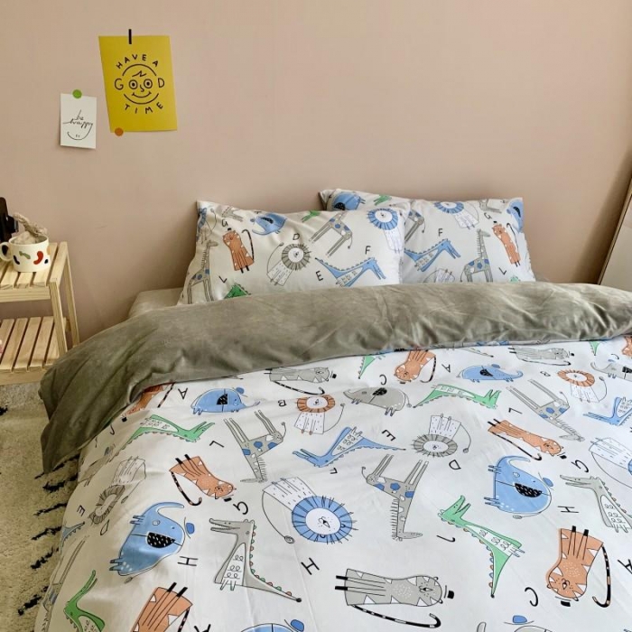 91家纺网 家纺一手货源 找家纺 时年 2019棉加绒系列三四件套 动物派对