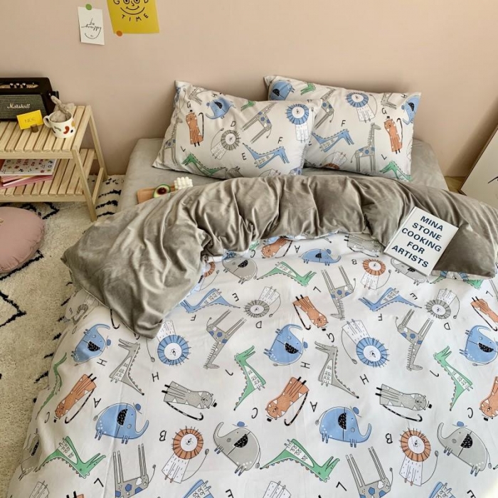 91家纺网 家纺一手货源 找家纺 时年 2019棉加绒系列三四件套 动物派对