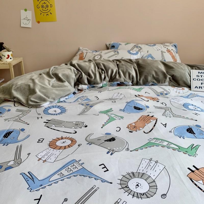 91家纺网 家纺一手货源 找家纺 时年 2019棉加绒系列三四件套 动物派对