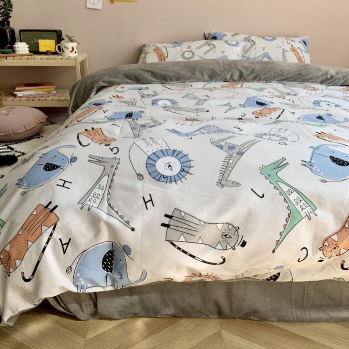 91家纺网 家纺一手货源 找家纺 时年 2019棉加绒系列三四件套 动物派对