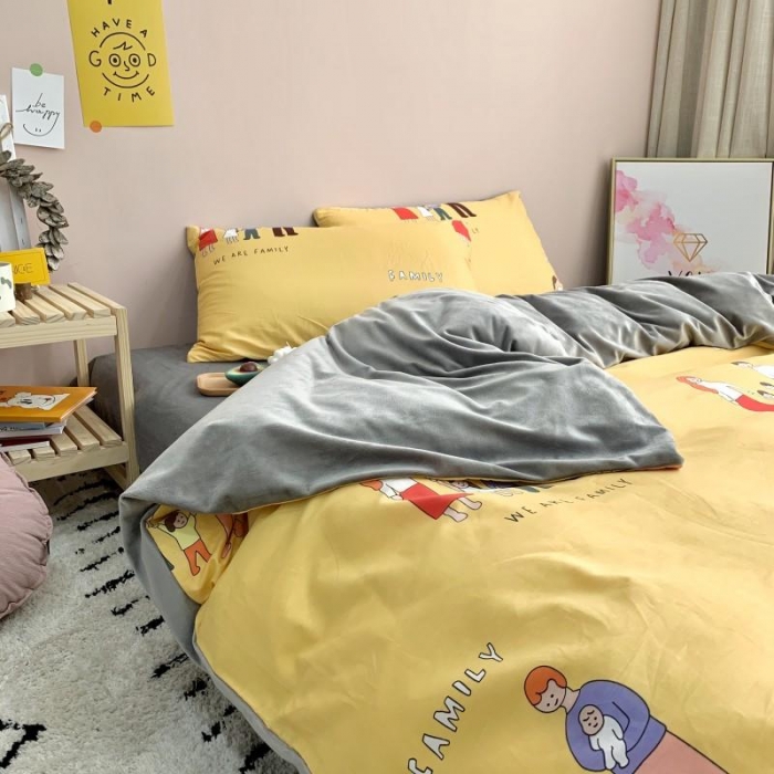 91家纺网 家纺一手货源 找家纺 时年 2019棉加绒系列三四件套 快乐一家人