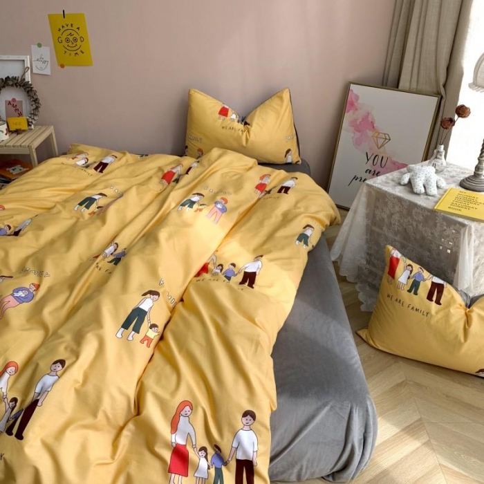 91家纺网 家纺一手货源 找家纺 时年 2019棉加绒系列三四件套 快乐一家人