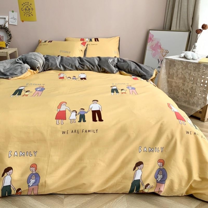 91家纺网 家纺一手货源 找家纺 时年 2019棉加绒系列三四件套 快乐一家人