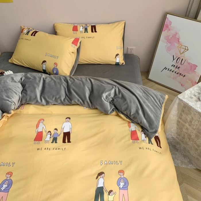 91家纺网 家纺一手货源 找家纺 时年 2019棉加绒系列三四件套 快乐一家人