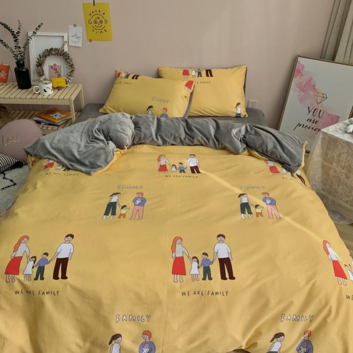 91家纺网 家纺一手货源 找家纺 时年 2019棉加绒系列三四件套 快乐一家人