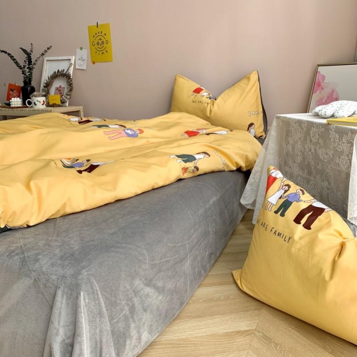 91家纺网 家纺一手货源 找家纺 时年 2019棉加绒系列三四件套 快乐一家人