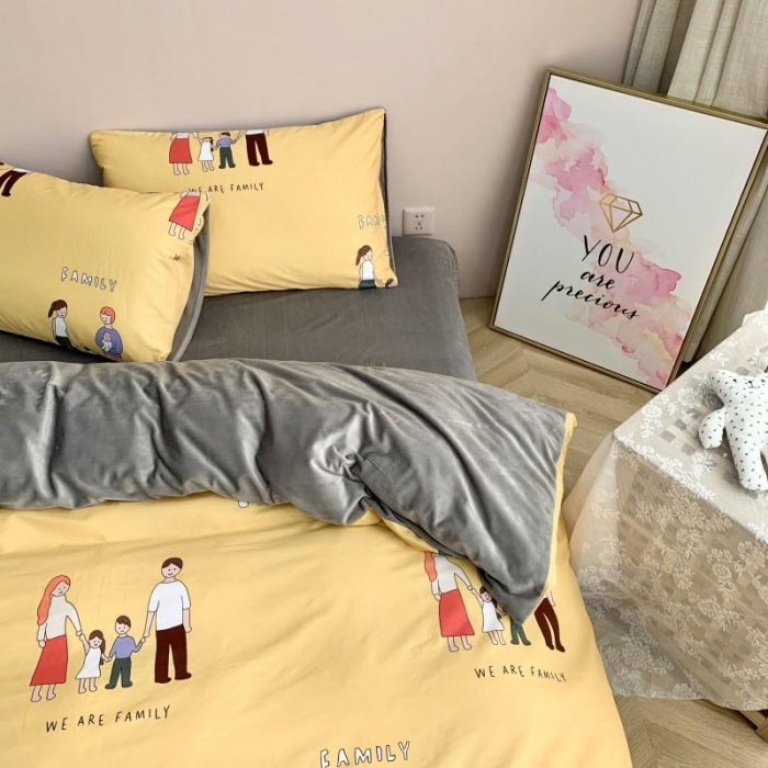 91家纺网 家纺一手货源 找家纺 时年 2019棉加绒系列三四件套 快乐一家人