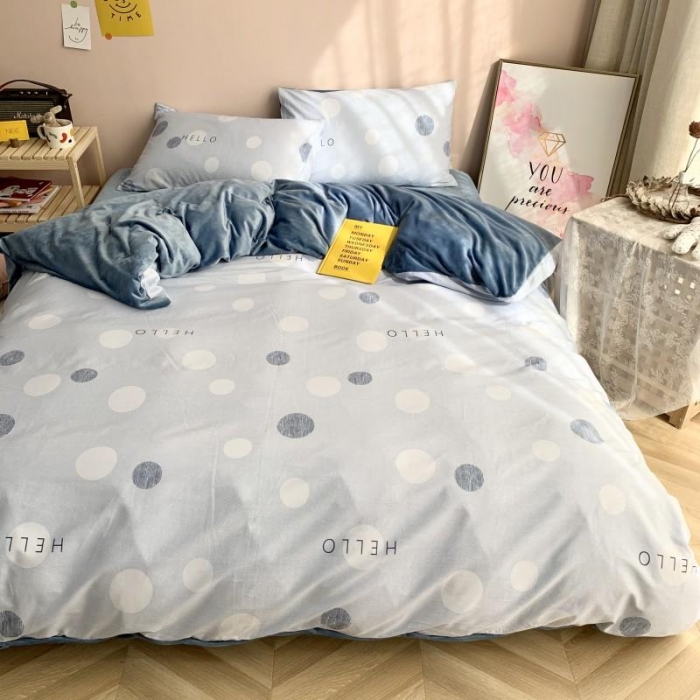 91家纺网 家纺一手货源 找家纺 时年 2019棉加绒系列三四件套 蓝圈圈