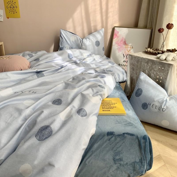 91家纺网 家纺一手货源 找家纺 时年 2019棉加绒系列三四件套 蓝圈圈