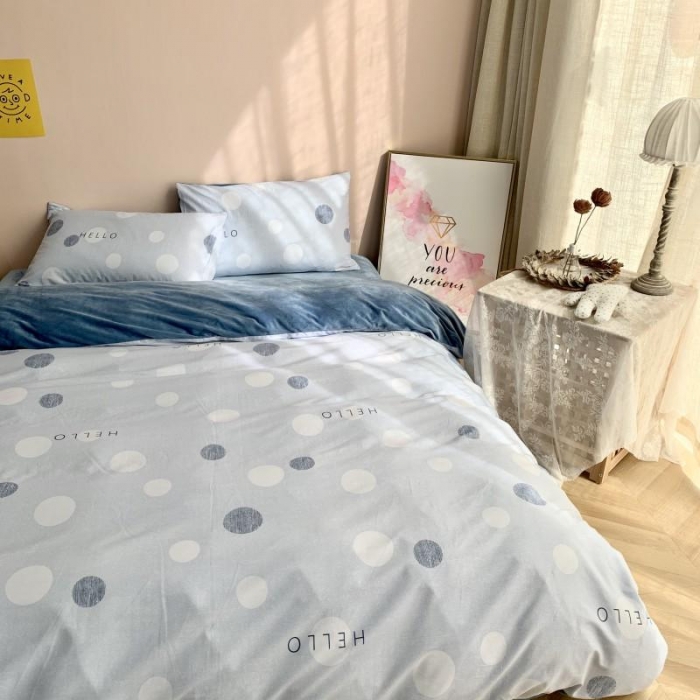 91家纺网 家纺一手货源 找家纺 时年 2019棉加绒系列三四件套 蓝圈圈