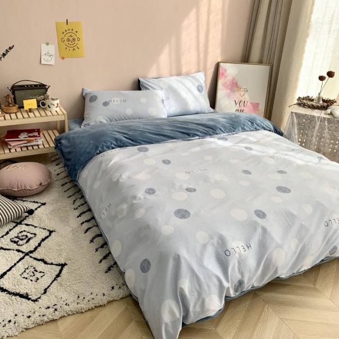 91家纺网 家纺一手货源 找家纺 时年 2019棉加绒系列三四件套 蓝圈圈