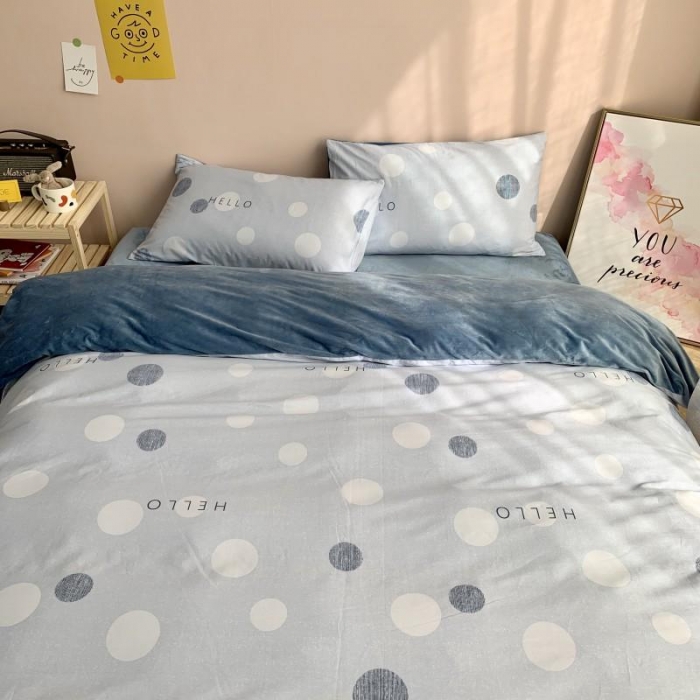 91家纺网 家纺一手货源 找家纺 时年 2019棉加绒系列三四件套 蓝圈圈