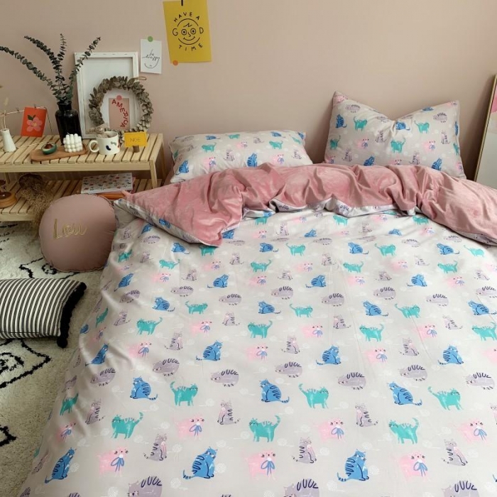 91家纺网 家纺一手货源 找家纺 时年 2019棉加绒系列三四件套 猫咪酱