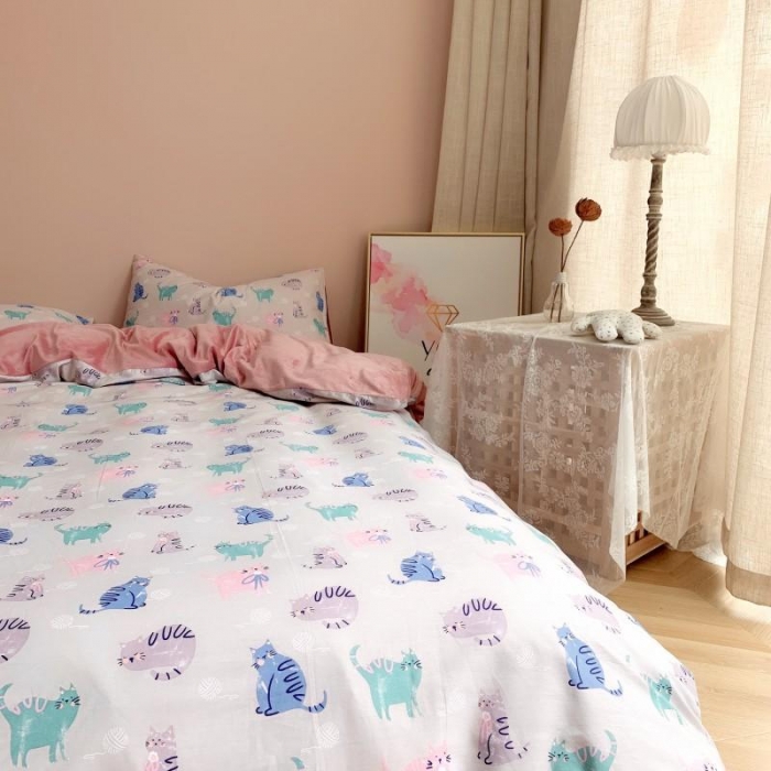 91家纺网 家纺一手货源 找家纺 时年 2019棉加绒系列三四件套 猫咪酱