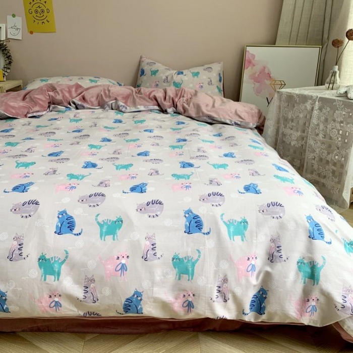 91家纺网 家纺一手货源 找家纺 时年 2019棉加绒系列三四件套 猫咪酱