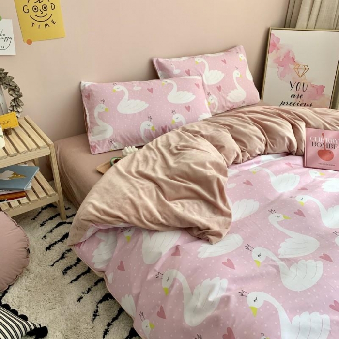 91家纺网 家纺一手货源 找家纺 时年 2019棉加绒系列三四件套 天鹅公主