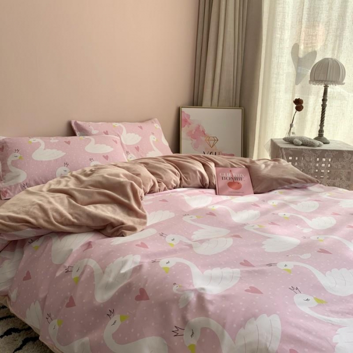 91家纺网 家纺一手货源 找家纺 时年 2019棉加绒系列三四件套 天鹅公主