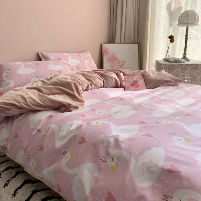 91家纺网 家纺一手货源 找家纺 时年 2019棉加绒系列三四件套 天鹅公主