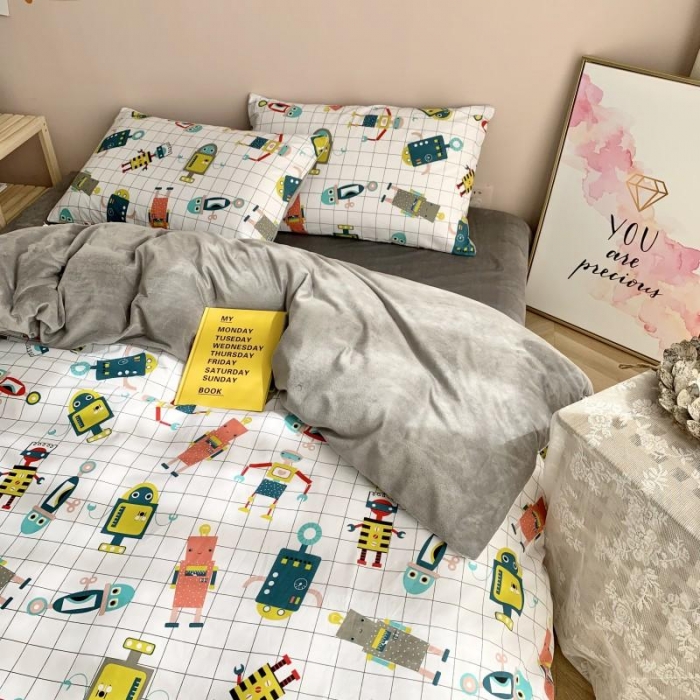 91家纺网 家纺一手货源 找家纺 时年 2019棉加绒系列三四件套 小小机器人