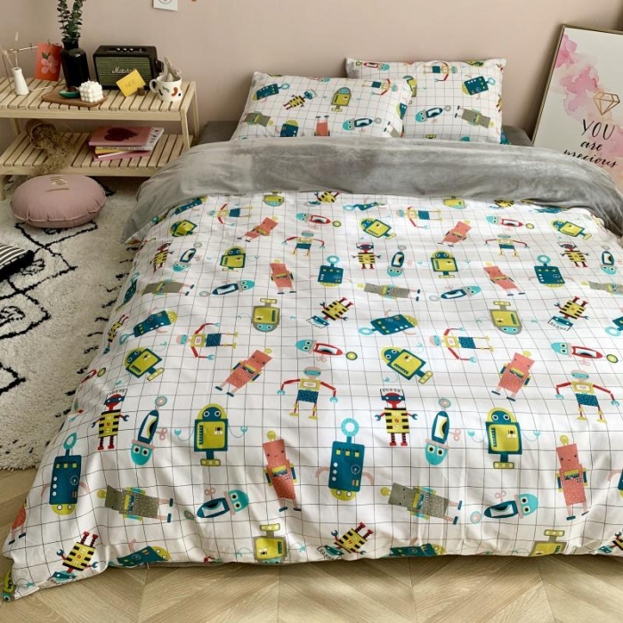 91家纺网 家纺一手货源 找家纺 时年 2019棉加绒系列三四件套 小小机器人