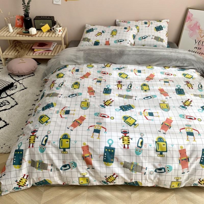 91家纺网 家纺一手货源 找家纺 时年 2019棉加绒系列三四件套 小小机器人