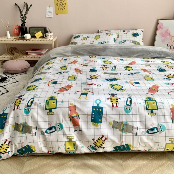 91家纺网 家纺一手货源 找家纺 时年 2019棉加绒系列三四件套 小小机器人