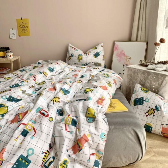 91家纺网 家纺一手货源 找家纺 时年 2019棉加绒系列三四件套 小小机器人