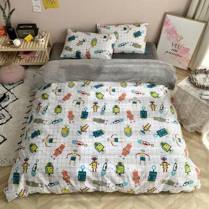 时年 2019棉加绒系列三四件套 小小机器人