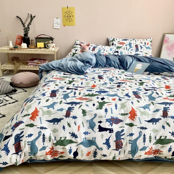 91家纺网 家纺一手货源 找家纺 时年 2019棉加绒系列三四件套 小小恐龙