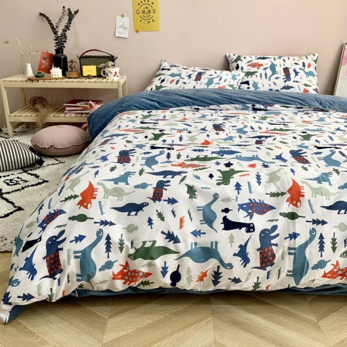 91家纺网 家纺一手货源 找家纺 时年 2019棉加绒系列三四件套 小小恐龙