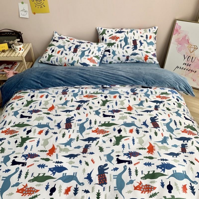 91家纺网 家纺一手货源 找家纺 时年 2019棉加绒系列三四件套 小小恐龙