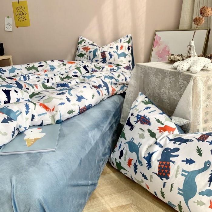 91家纺网 家纺一手货源 找家纺 时年 2019棉加绒系列三四件套 小小恐龙