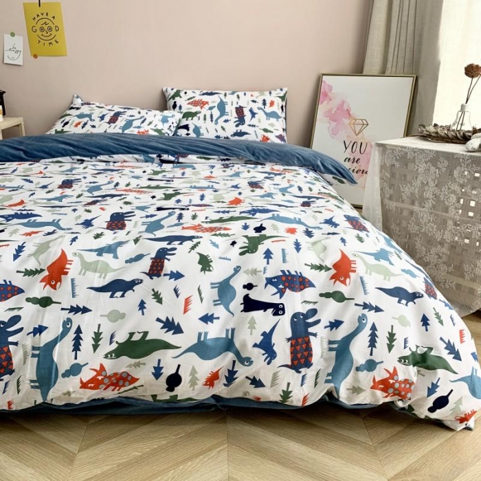 91家纺网 家纺一手货源 找家纺 时年 2019棉加绒系列三四件套 小小恐龙