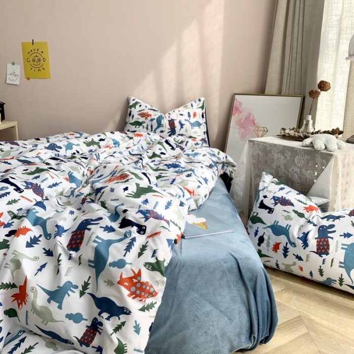 91家纺网 家纺一手货源 找家纺 时年 2019棉加绒系列三四件套 小小恐龙