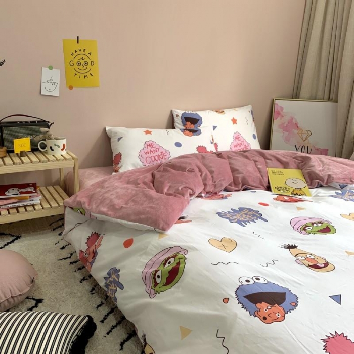 91家纺网 家纺一手货源 找家纺 时年 2019棉加绒系列三四件套 芝麻宝贝粉