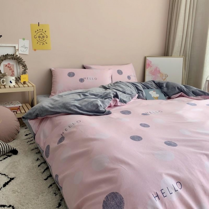 91家纺网 家纺一手货源 找家纺 时年 2019棉加绒系列三四件套 粉圈圈